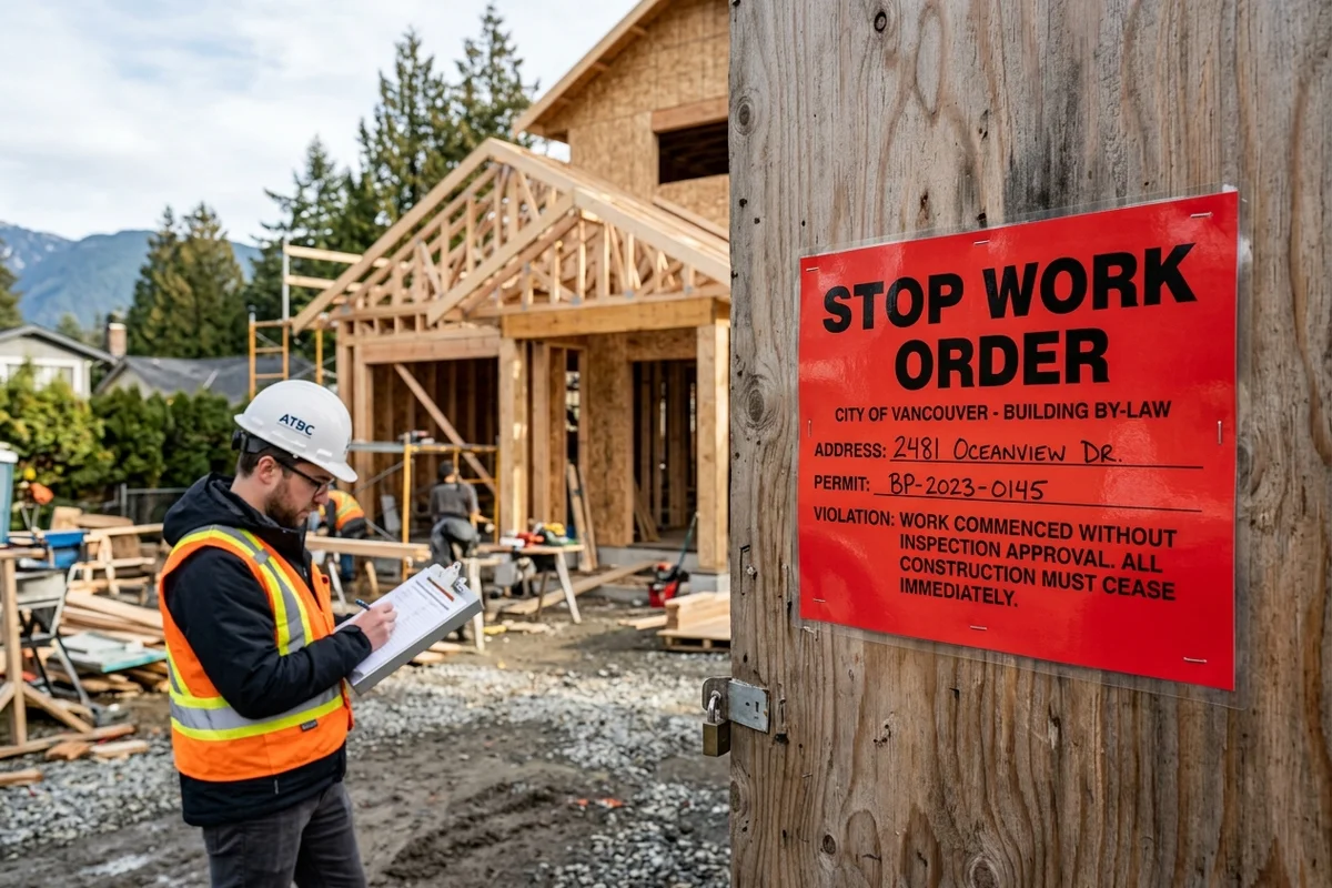 Official Municipal Stop Work Order posted on site