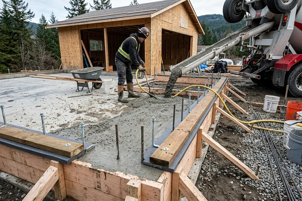 Reinforced concrete frost curb foundation for carport enclosure