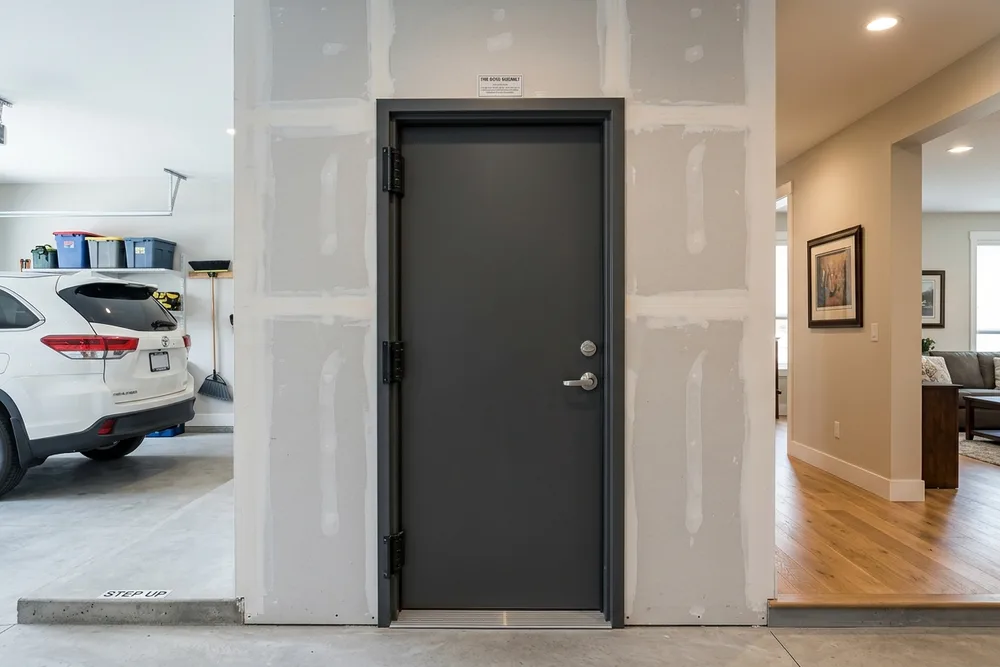 Gas-sealed garage demising wall and solid-core fire door