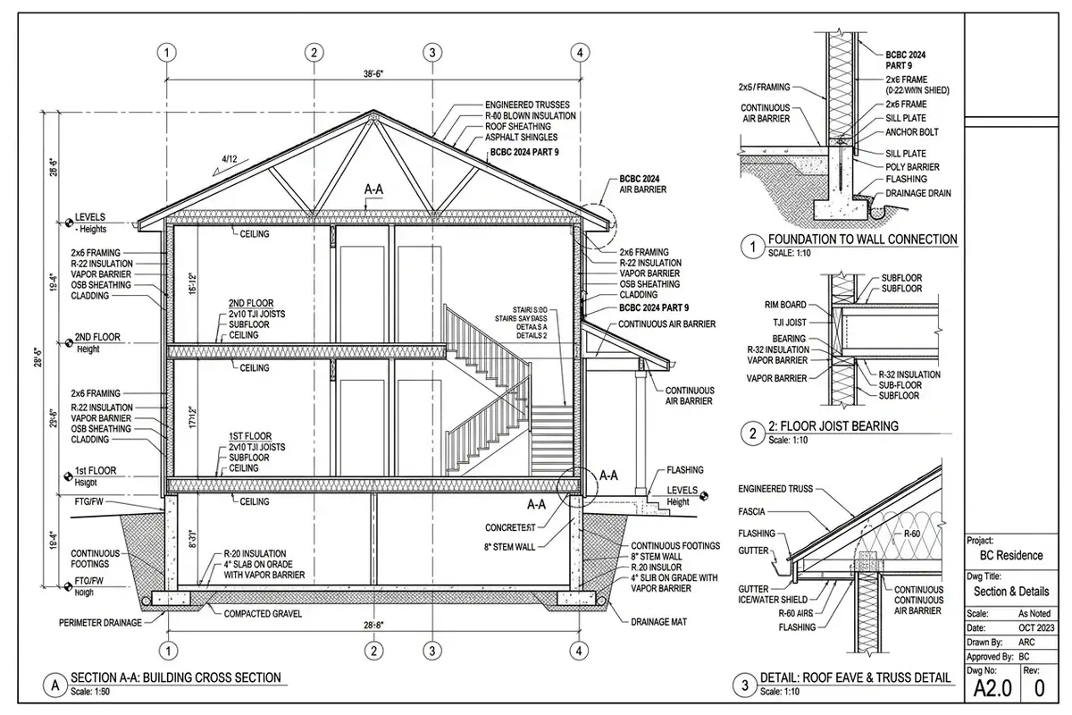 Permit cross section blueprint and assembly details sheet