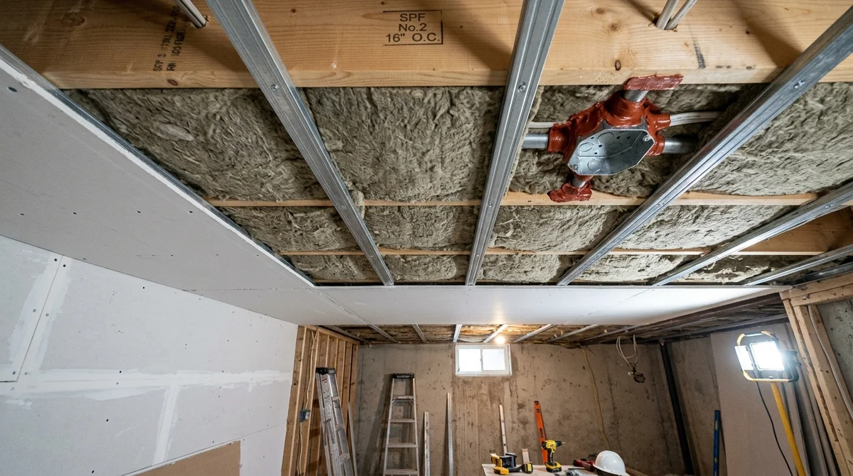 Secondary suite ceiling fire separation with Type X drywall and resilient channel