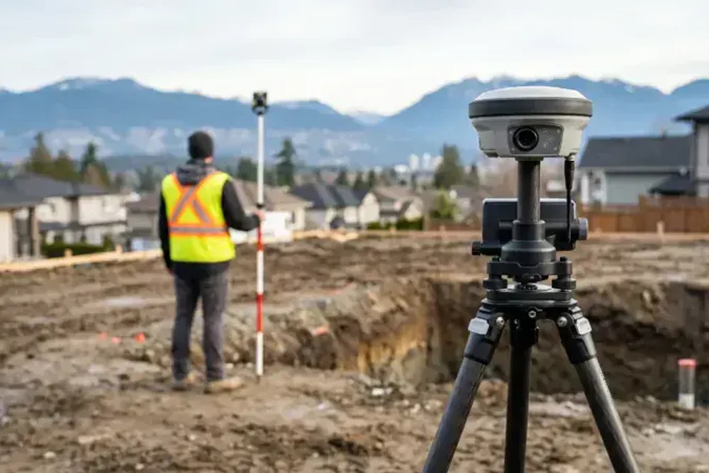 Topographical site survey and tree protection zones on residential building lot in BC