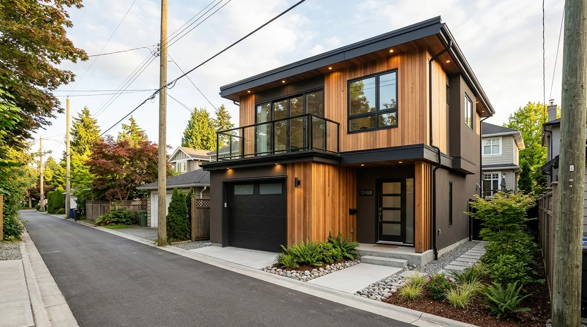 Modern two-storey detached coach house and laneway suite in Metro Vancouver
